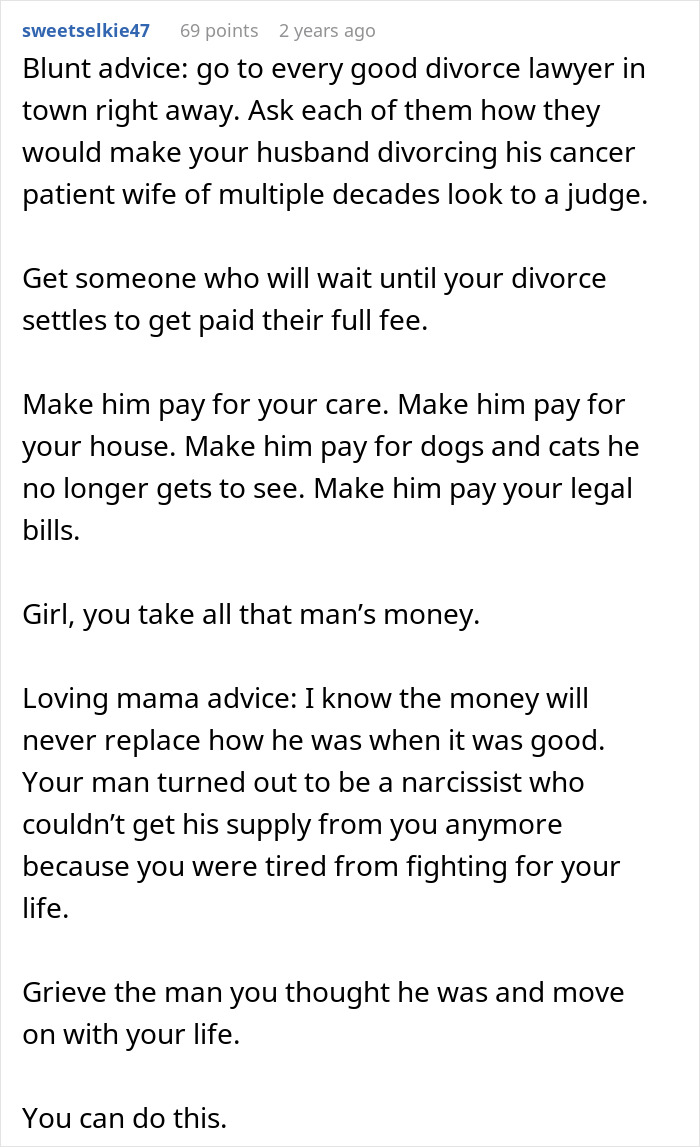 Divorce lawyer advice for cancer patient wife facing husband's abandonment during illness Divorce lawyer advice for cancer patient wife facing husband's abandonment during illness
