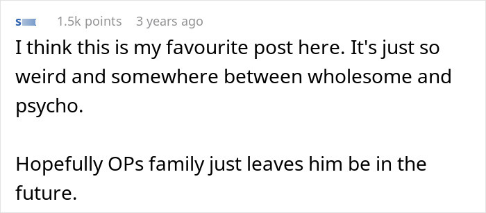 A screenshot showing a comment about the funny neighbor running stalker post being a favorite and wholesome. A screenshot showing a comment about the funny neighbor running stalker post being a favorite and wholesome.