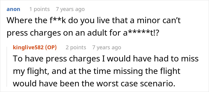 Comment on minors not being able to press charges on adults and flight issues