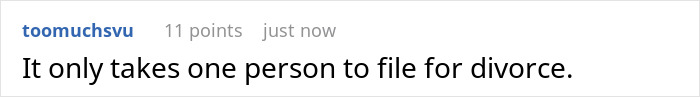 Comment about one person filing for divorce in marriage at 17 story