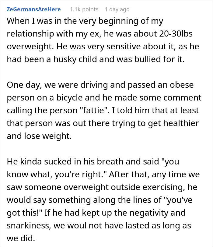 Text post about overcoming negativity in body-shaming in a relationship