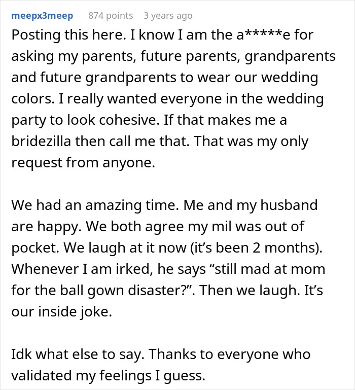 Bride defends wedding color coordination against mother-in-law Bride defends wedding color coordination against mother-in-law