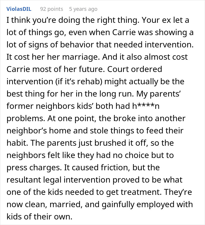 Comment supporting legal intervention for stepdaughter's behavioral issues