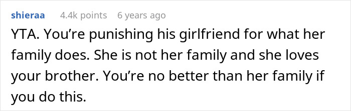 Comment says banning brother's girlfriend punishes her unfairly for her family's actions Comment says banning brother's girlfriend punishes her unfairly for her family's actions