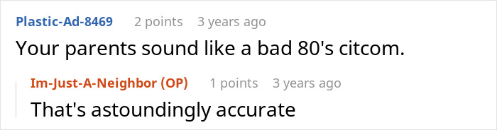 Comment comparing toxic parents to bad 80's sitcom