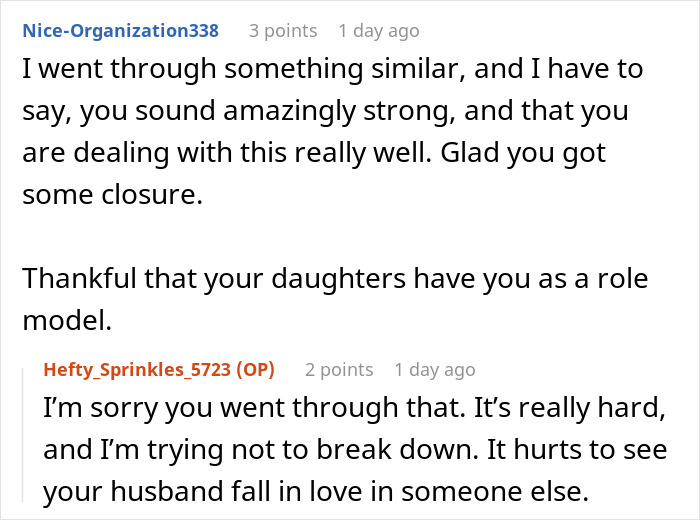 Comment expressing strength and closure in dealing with cheating husband and mistress situation