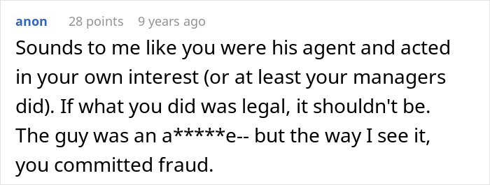 Comment accusing fraud in boss story and legal issues Comment accusing fraud in boss story and legal issues