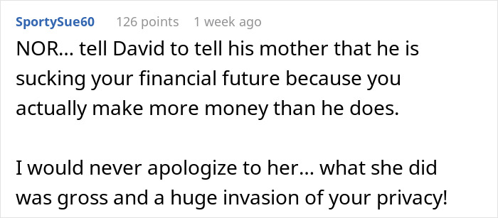 Comment advising to confront husband about financial impact of MIL's invasive behavior Comment advising to confront husband about financial impact of MIL's invasive behavior