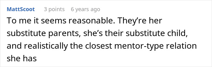 Comment describing surrogate parents as mentor figures walking bride down aisle