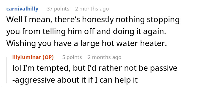 Comment discussing telling off husband and large hot water heater in wife shower situation Comment discussing telling off husband and large hot water heater in wife shower situation