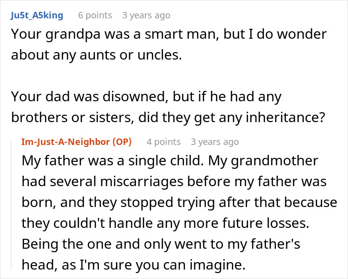 Online discussion about family inheritance and miscarriages in toxic parents story