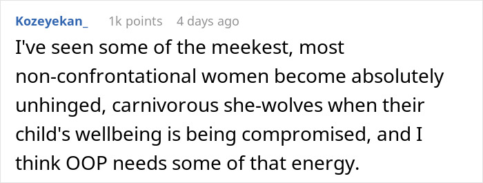 A Reddit comment about mothers becoming protective she-wolves when their child's wellbeing is compromised. Parents are furious about giving birth.