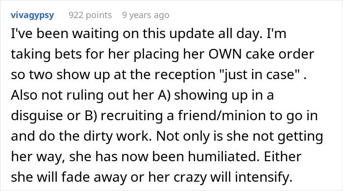 Comment predicting mother-in-law's possible actions after wedding cake incident Comment predicting mother-in-law's possible actions after wedding cake incident