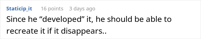 Comment stating creator should be able to recreate script if lost