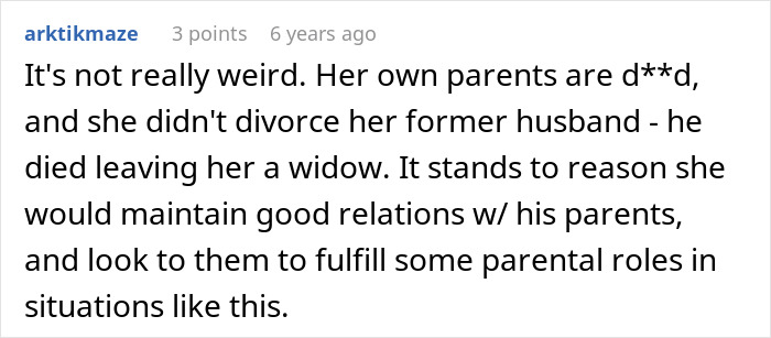 Explaining why fianc&eacute;e's request to include late husband's parents isn't weird