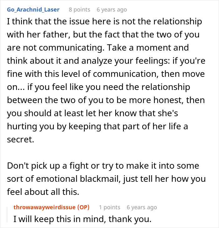 Reddit thread offers advice on a man's relationship with his GF's dad, communication is key for his ugly cover-up.