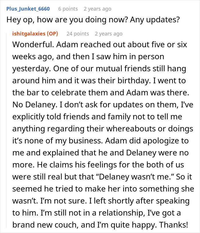 Woman Discovers BF And Bestie's Affair, Ships Them The Couch Where It All Started As A Parting Gift