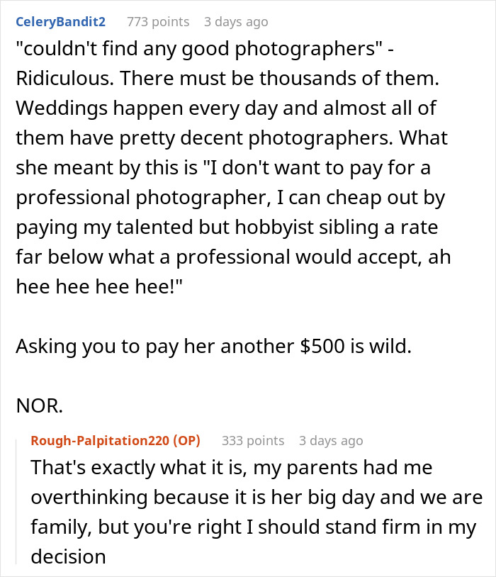 Bride Furious Sibling Refuses To Give Her $500 Wedding Gift After Agreeing To Work For Her For Free