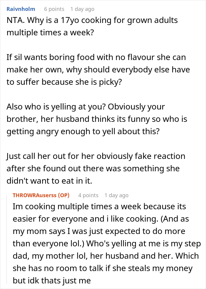 Advice on cooking and dealing with picky sister in law