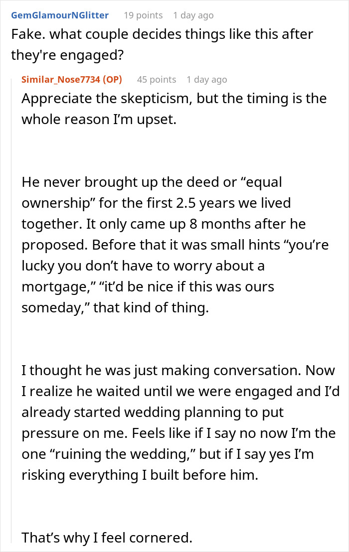 Discussion about engagement timing issues in woman making a satisfying decision concerning fianc&eacute; with debt