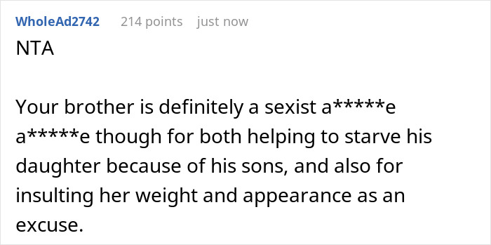 Woman Secretly Buys Niece Food After Brother&rsquo;s Sexist And Fatphobic Comment, He Loses It