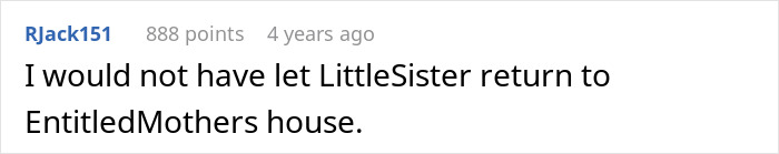 Comment on not letting sister return to entitled mother's house