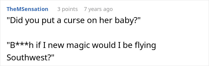Comment questioning if a curse was placed on the baby
