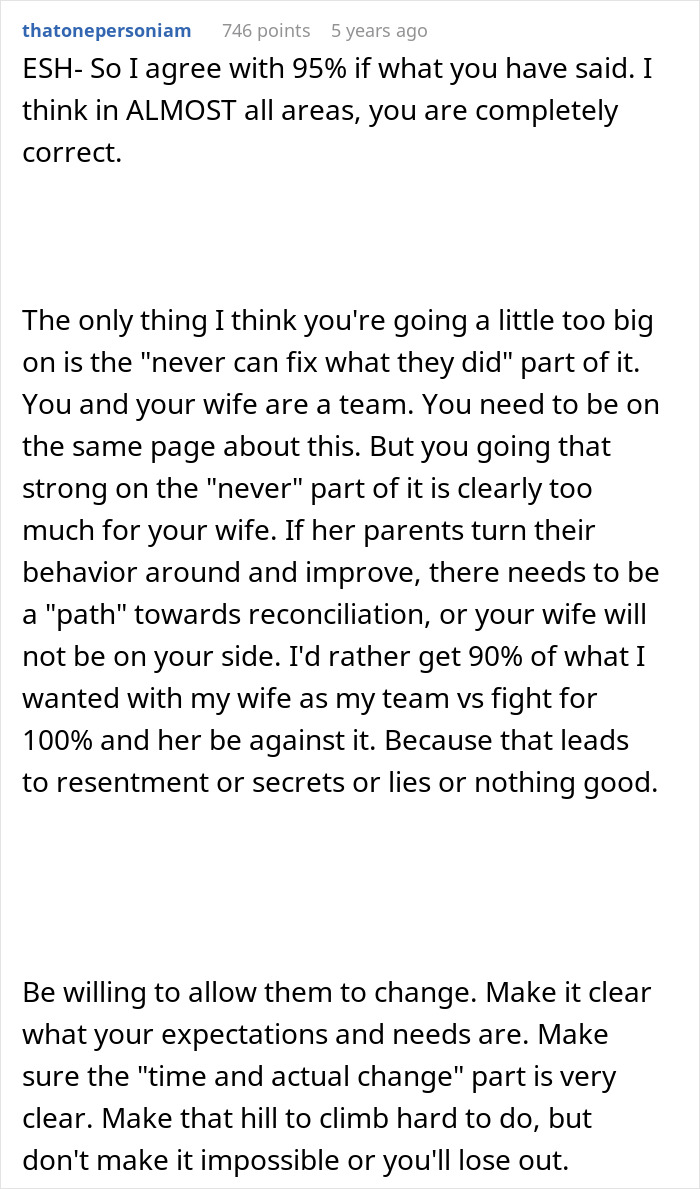 A Reddit comment discussing MIL secret baptism and a dad's major meltdown, focusing on couple teamwork and reconciliation.