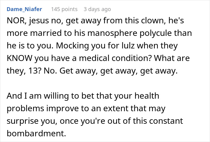 Comment advises to get away from husband and toxic friend group