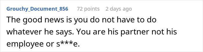Reddit comment advising partner not to obey demands in traditional SAHM dynamic