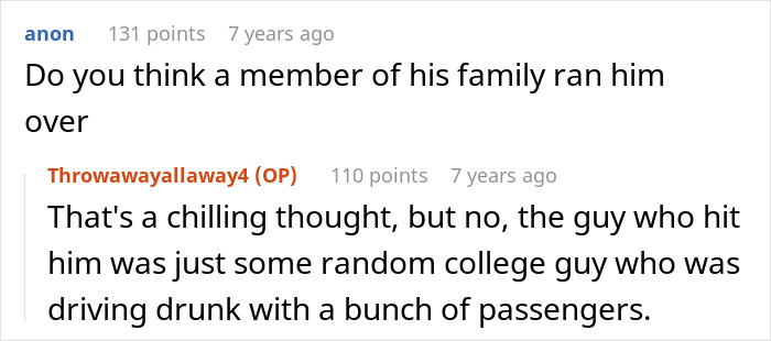 Q&A text dismissing theory of family member causing accident