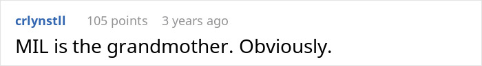 A screenshot of a comment identifying MIL as grandmother, relevant to the MIL's darkest secret story.