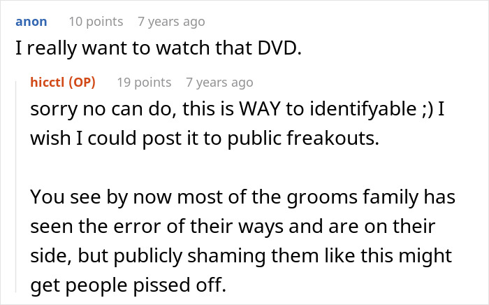 Reddit comments about a DVD and family shaming in racist MIL wedding story Reddit comments about a DVD and family shaming in racist MIL wedding story