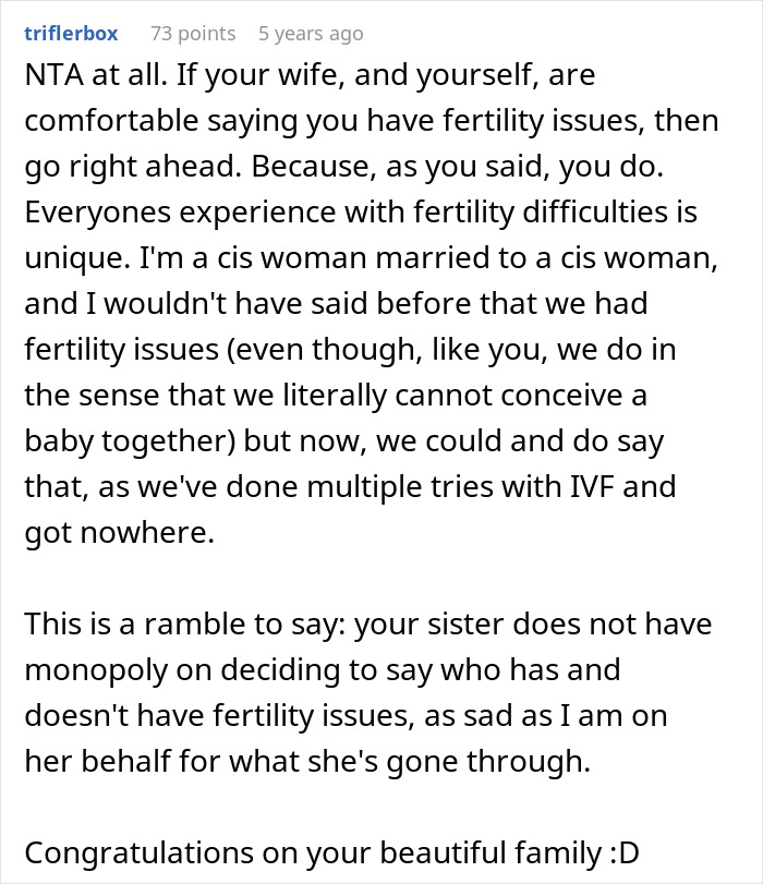 Comment affirming unique experiences with fertility issues and supporting adoption choice Comment affirming unique experiences with fertility issues and supporting adoption choice