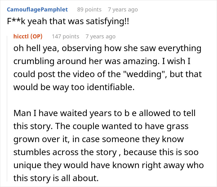 Comment reacting to sharing a unique wedding story despite MIL's opposition Comment reacting to sharing a unique wedding story despite MIL's opposition