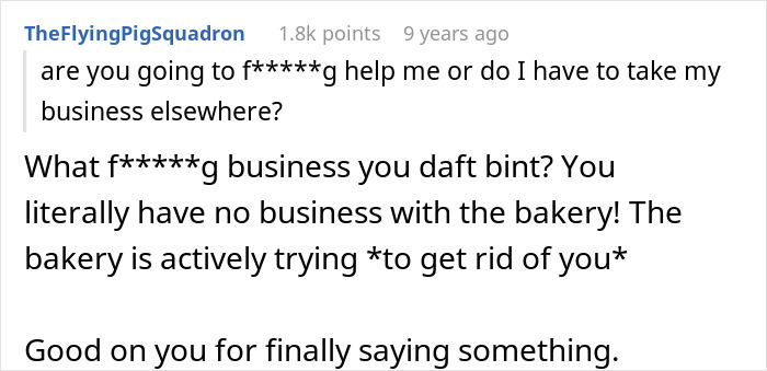 Comment criticizing a woman for interfering with the bakery's wedding cake order Comment criticizing a woman for interfering with the bakery's wedding cake order