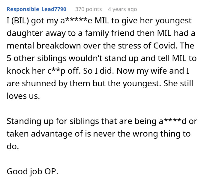 User shares standing up for siblings being taken advantage