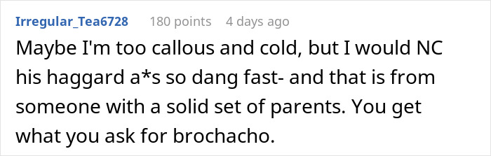 A Reddit comment from Irregular_Tea6728, expressing strong opinion about a daughter informing parents about giving birth.