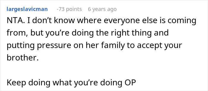 Comment affirming right to pressure girlfriend's family to accept brother Comment affirming right to pressure girlfriend's family to accept brother