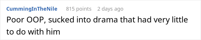 A screenshot of a comment saying, Poor OOP, sucked into drama that had very little to do with him, about the ugly cover-up.