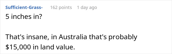 Comment noting land value impact from slight fence intrusion in Australia