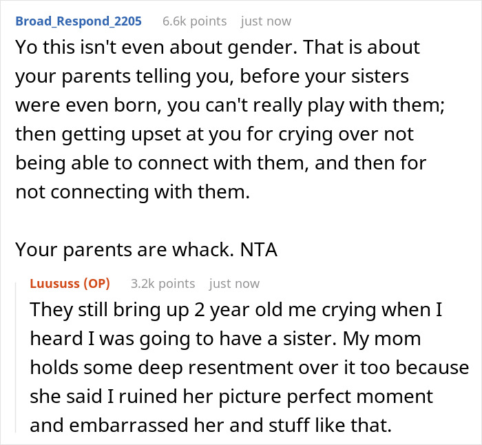 Lonely 16YO Wants A Brother As He Has 5 Sisters, Parents Who Enforced Gender Roles Shame Him For It