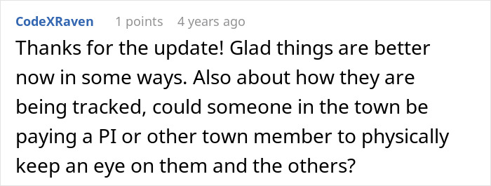 Comment discussing physical surveillance in restrictive religious community