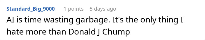 Comment criticizing AI as time wasting compared to a political figure