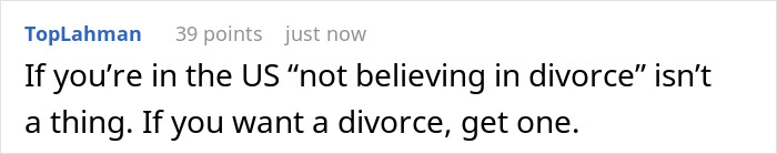 Explanation that divorce is possible in the US despite beliefs against it