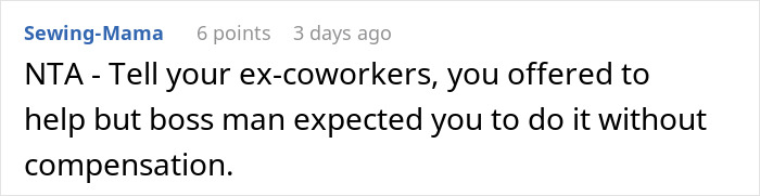 A comment thread shows someone describing a developer's dilemma: offering help but facing expectation to work without compensation.
