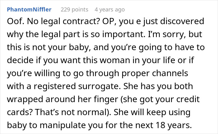 Advice on the significance of legal contracts in surrogacy and potential manipulation Advice on the significance of legal contracts in surrogacy and potential manipulation