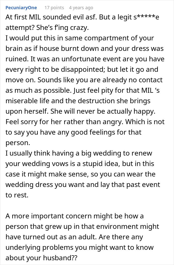 Reddit comment discussing emotional effects of mother-in-law's disruption