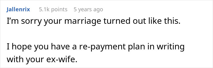 Comment expressing sympathy for marriage ending in legal car dispute