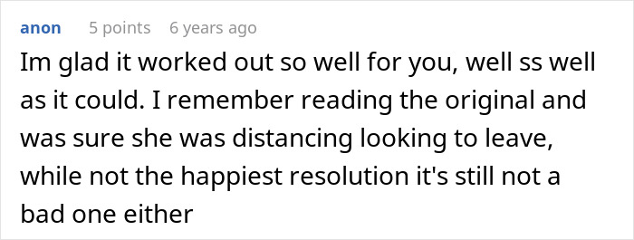 A comment from an anonymous user about a solid relationship, detailing their thoughts on the original post's outcome.